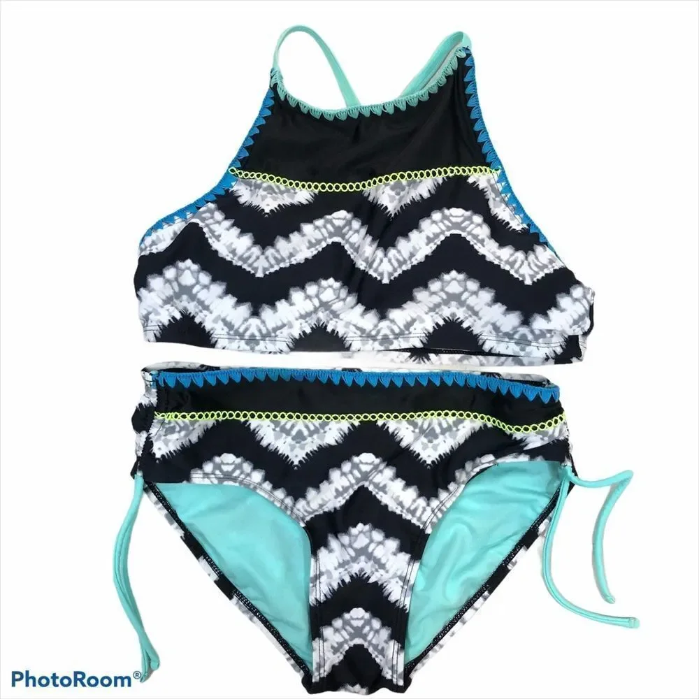 NWOT Justice Black Patterned Tie Dye Bikini 16‎